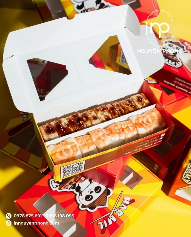 Thiết kế hộp giấy cán màng mica đựng thức ăn nóng